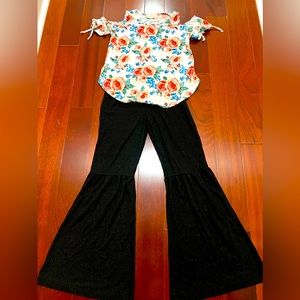 Outfit: Girl’s floral cold shoulder and bell bottoms